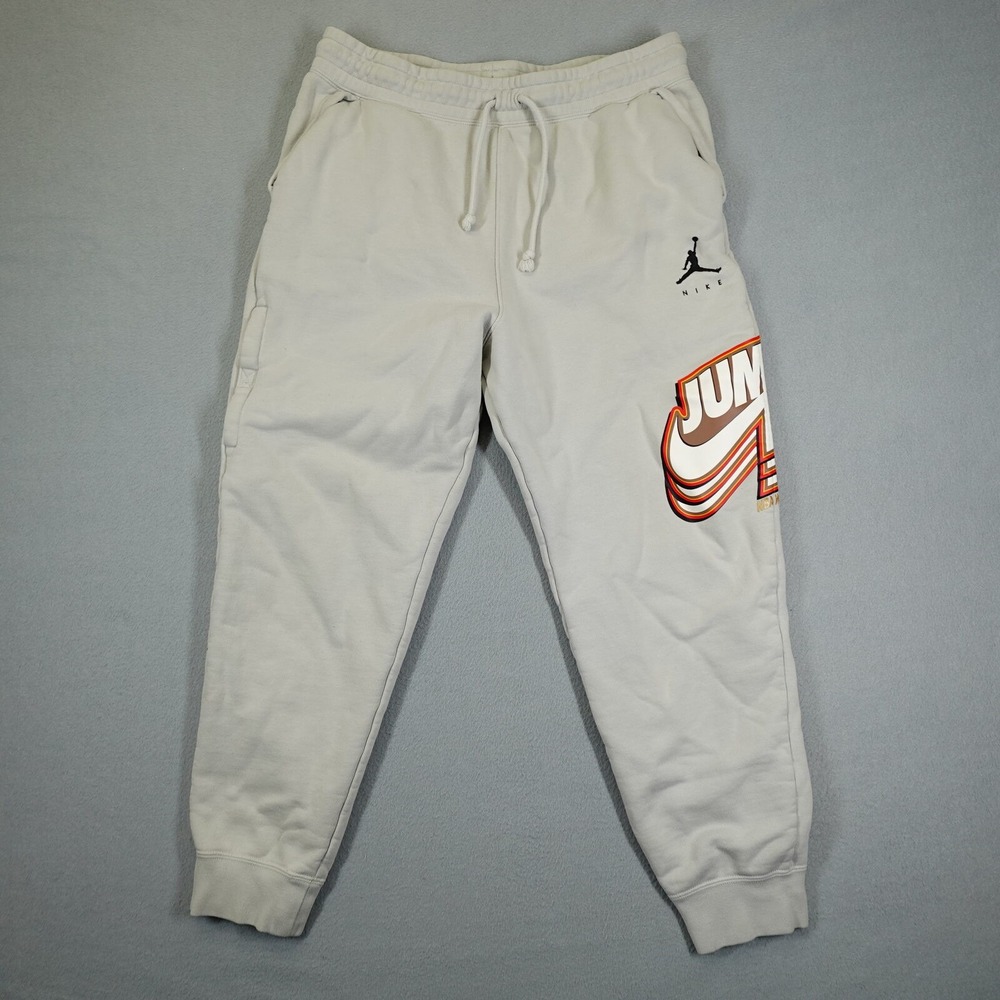 Jordan Sweatpants Mens L Grey Jumpman Nike Graphic Fleece Joggers Streetwear